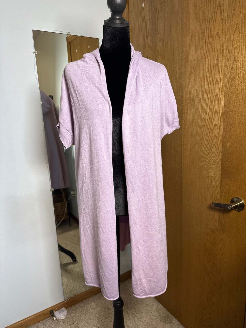 Eileen Fisher Silk Cashmere Cotton Hooded Cardigan Sweater ShortSleeve Purple L